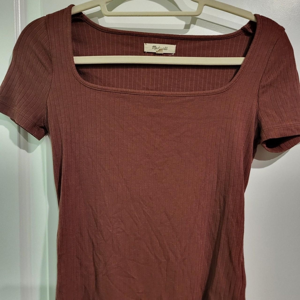Madewell Ribbed Square Neck Tee - Rust
